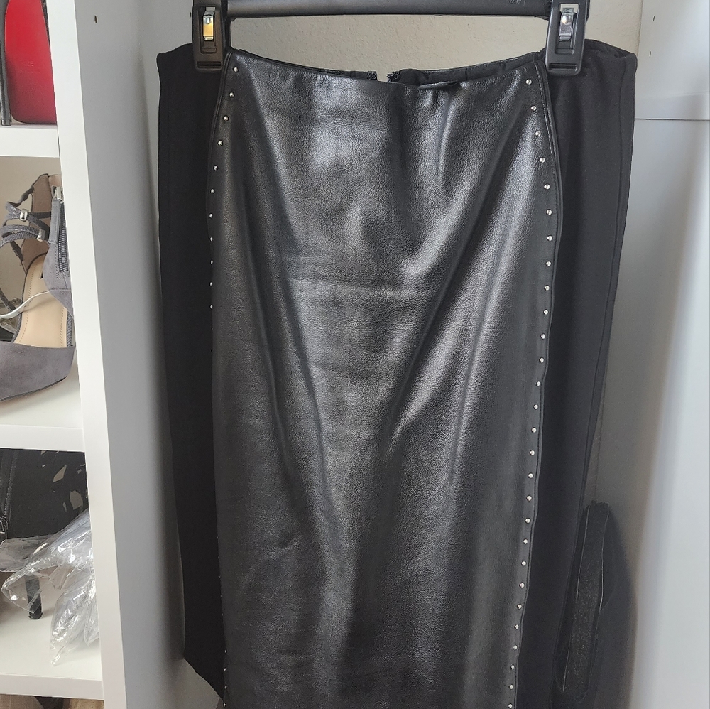 Leather studded pencil skirt